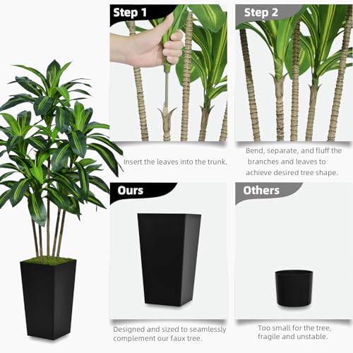 ASTIDY Artificial Dracaena Tree 5FT - Faux Tree with White Tall Planter - Fake Tropical Yucca Floor Plant in Pot - Artificial Silk Tree for Home Office Living Room Decor Indoor - color: White