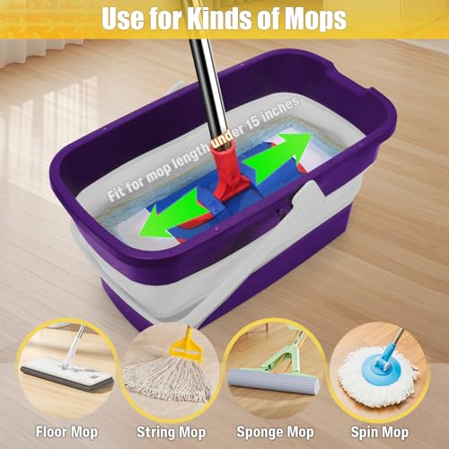 Collapsible Mop Bucket for Cleaning with Handle, Silicone Square Wash Bucket for Windows Cleaning Car Washing,Cleaning Supplies Organizer Plastic Water Bucket - color: Purple