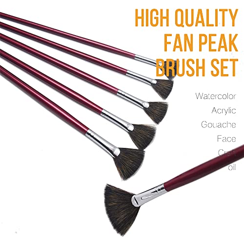 high-Grade Mink 6 pcs/Set Fish Tail Fan Shape Watercolor Gouache Acrylic Painting Pen Artist Oil Painting Brushes Art Supplies