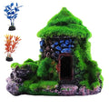 M2cbridge Aquarium Decorations Fish Hideout House Betta Cave with Green Lifelike Moss (Style 1) - style: Style 1