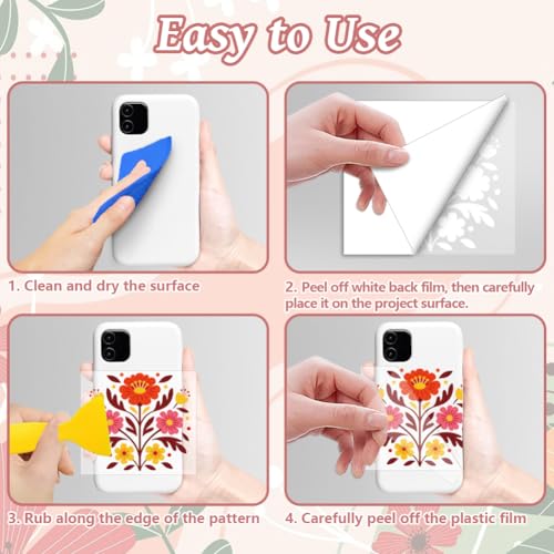 Peacoblue 18 Sheets Rub on Transfers for Crafts, Mexican Flowers 3.6"x3.9" UV DTF Cup Wraps Waterproof Cold Transfers Stickers for Wood Glass Metal Cup Tumblers Mirrors Mugs Home Decor - style: Mexican Flowers
