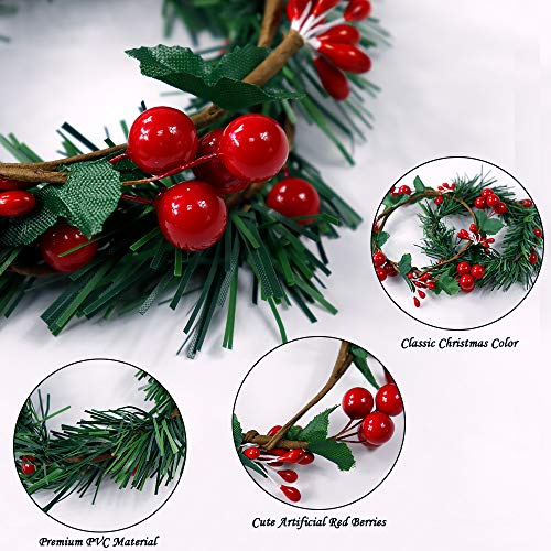 YBB 8Pcs Christmas Candle Rings, Small Artificial Red Berry Wreath Candle Holder Rings, Fits 3 Inch Pillars Candle Tapers for Rustic Wedding Centerpiece Christmas Table Decoration - color: 8pcs