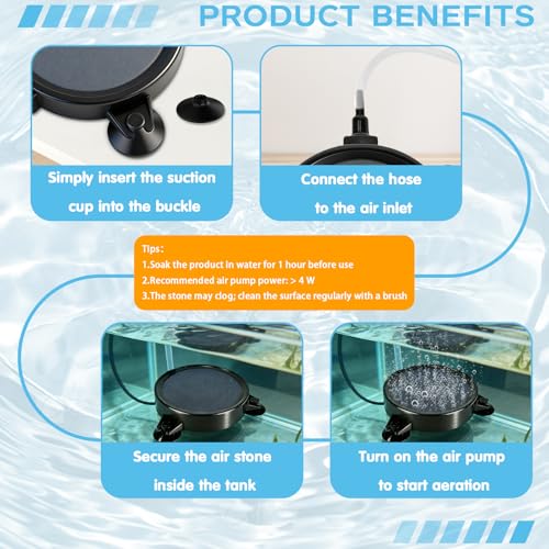 2PCS 4" Aquarium Air Stone Disc with 3 Suction Cups, Bubble Diffuser for Fish Tanks, Water Tanks & Hydroponic Systems