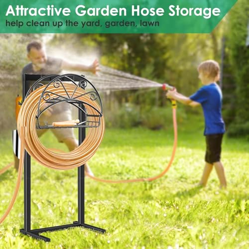 TomCare Garden Hose Holder Upgraded Water Hose Holder Heavy Duty 4 Spikes Hose Hanger Holds 160 Feet Hoses Stable Freestanding Hose Storage Organizer for Outside Yard - color: Matte Black