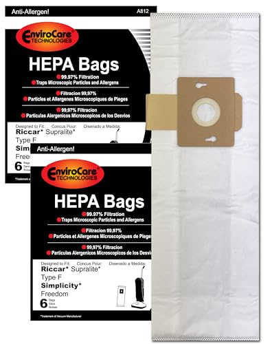 EnviroCare Replacement HEPA Vacuum Cleaner bags made to fit Riccar Supralite Type F and Simplicity Freedom Uprights 12 pack