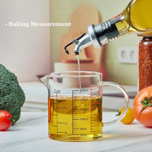 Ackers BORO3.3 Glass Measuring Cup-[Insulated handle | V-Shaped Spout]-Made of High Borosilicate Glass Measuring Cup for Kitchen or Restaurant, Easy to Read, 250 ML (8 Oz, 1 Cup) - size: 250ml/8OZ