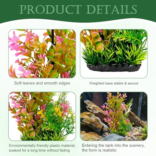 Aquarium Plants 2-Pack, 11.8in Artificial Plastic Fish Tank Decor, Moderate Size Aquarium Decorations, Safe Green Fish Tank Plants for Freshwater Tanks (Pink & Green Gradient) - color: Pink & Green Gradient