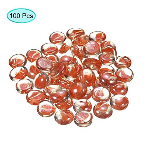 MECCANIXITY Decorative Flat Glass Marbles 17-19mm Rock Vase Filler Beads Pebbles Petal Orange for Fish Tank Table Scatter Decor, 100 Pcs - color: Orange