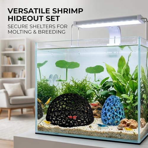 4-Piece Breeding Sanctuary Set with Egg-Shaped and Half-Round Caves, Shrimp Hides for Aquarium,Plastic Aquarium Decorations for Betta Fish and Nano Tanks, Safe Molting Shelters with Leaf Accents