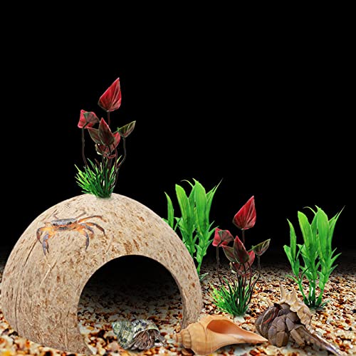 Hermit Crab Supplies - 22 pcs Shells, Natural Coconut Shell Reptile Hide, Artificial Plants, Tank Climbing Toys for Hideouts