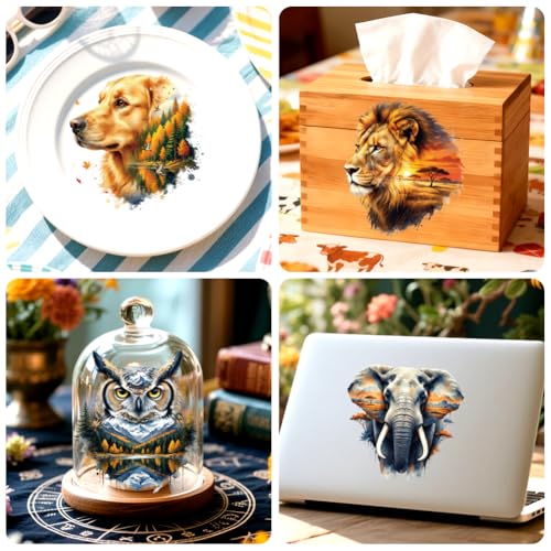 Peacoblue 18 Sheets Rub on Transfers for Crafts, Double Exposure Animals 3.6"x3.9" UV DTF Cup Wraps Waterproof Cold Transfers Stickers for Wood Glass Metal Cup Tumblers Mirrors Mugs Home Decor - style: Double Exposure Animals