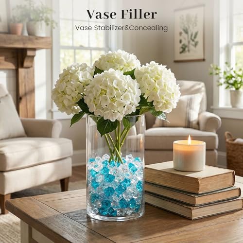 DomeStar 150PCS Fake Ice, Vase Filler Mixed Blue and Clear Fake Ice, Acrylic Crystals Aquarium Rocks Small Stones for Fish Tank Home Table Scatter Decoration - color: Mixed Blue