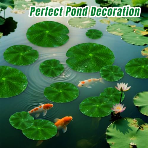 RAINFLOW 18PCS Lily Pads for Ponds Artificial Pond Plants Floating Flowers for Pool Aquarium Plants Lotus Flower for Fish Koi Pond Accessories for Outdoor Ponds Patio Pond Decorations 3Sizes