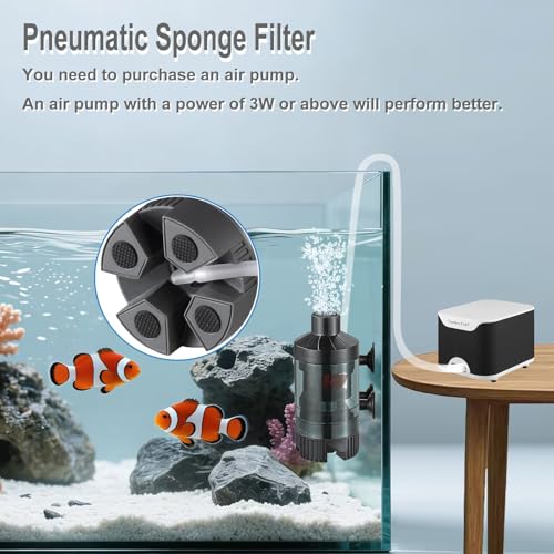 Carefree Fish Aquarium Small Sponge Bubble Filter with Fish Poops Collector Quiet for 3~8Gal Fish Tank for Saltwater and Freshwater(Not Include Air Pump) - size: S(3~8Gal)