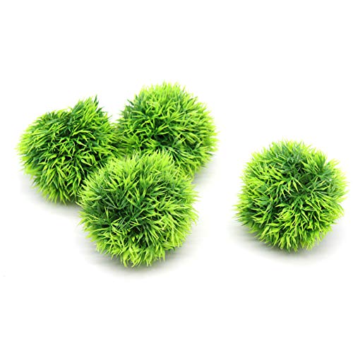 Besimple 4 Pack Aquarium Plastic Plants Grass Ball, Artificial Marimo Balls Green Water Plants Fish Tank Decorations
