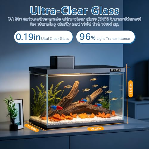 Fish Tank, 10 Gallon Smart Fish Aquarium Kit, Includes Quiet Pump, Filtration and LED Lighting, Smart Control with Apps, Perfect for Betta, Small Fish, All-in-One Beta Tank for Beginners, Glass - color: Black+Transparent glass