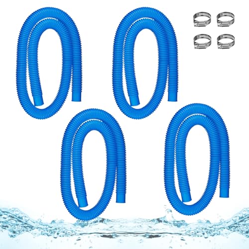 1.5" x 59" Pool Hoses for Above Ground Pools – 4-Pack Pool Pump Replacement Hose with 8 Clamps, Compatible with Intex, Coleman, Summer Waves Pool Pumps & Filters (Blue 4pcs-1.5“) - color: Blue 4pcs-1.5“