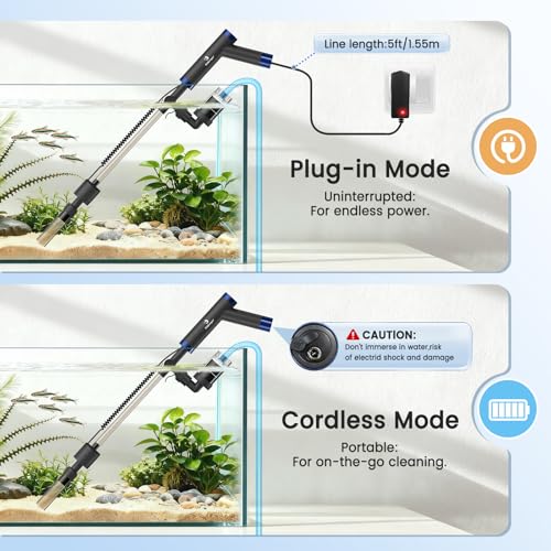 fishkeeper Electric Fish Tank Cleaner – 8W Rechargeable Aquarium Cleaning Tools with Gravel Vacuum, 213GPH Automatic Water Changer with Debris Cleaning & Sand Washing for Freshwater Saltwater Tanks