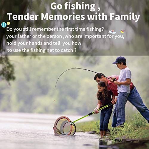SAN LIKE Fishing Net Fish Landing Net Collapsible Fish Net with Anti-Slip Telescoping Rubber Pole Handle for Kids Adults in Saltwater Freshwater Multi-Size Extending to 37/42/43/51/69/71/89/98inch - color: kids net-Fiberglass pole,length 29.13" to 41.33"