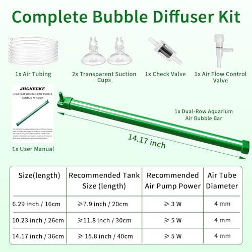 Aquarium Air Bubble Bar, 14.1 Inch Double Row Fine Micro Air Bubble Curtain Wall, Self-Sinking Design High Dissolved Oxygen Diffuser Fish Tank Bubbler for Freshwater Saltwater Hydroponics - size: 14.1 Inch