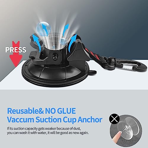 Hlogree 6PCS Heavy Duty Suction Cups Anchor with Hooks,Vacuum Suction Cup Camping Tie Downs with 6PCS Aluminum Buckle,Outdoor Strong Suction Cup Wall Anchor for Camping Tarp Accessory,Car Side Awning