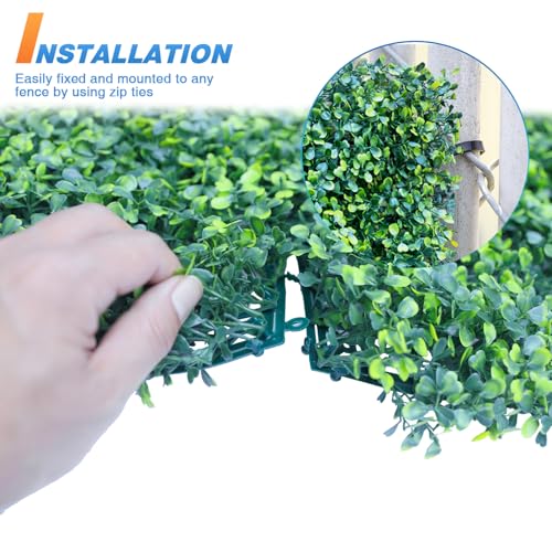 TANG 20"x20"-1PC Artificial Greenery Boxwood Panels Grass Wall Panel, Faux Privacy Fence Ivy Screens Backdrop Fake Hedge for Indoor Outdoor Wedding Décor, Dark Boxwood Double Color - color: Dark Boxwood Double Color, size: 20"x20"