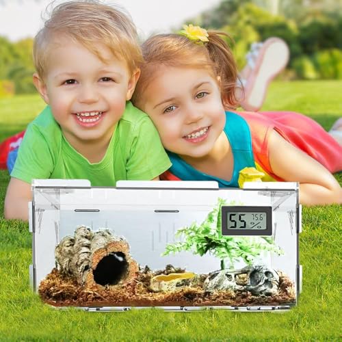 Acrylic Reptile Breeding Box Terrarium Cage Tank, 15.7"x9.9"x7.1", with Temperature Hygrometer, for Small Reptiles, Snakes, Insects, Home Office - size: Reptile-Tank-L(No Tray)