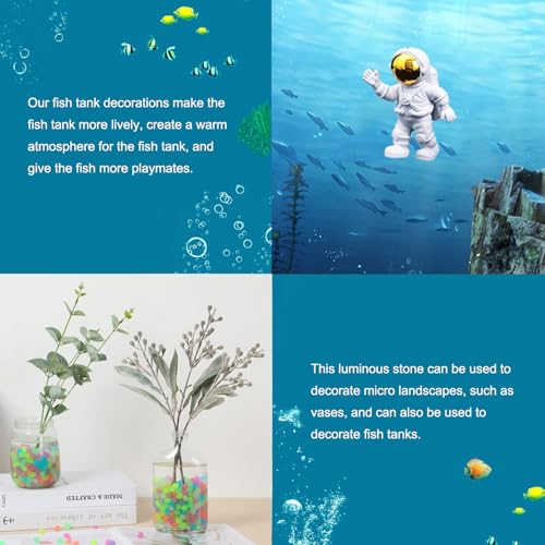 Muzero Floating Fish Tank Aquarium Decorations Set – 100 Glow in the Dark Pebbles & 2 Floating Astronauts Ornaments for Fish Tank Decor - color: Astronaut Set