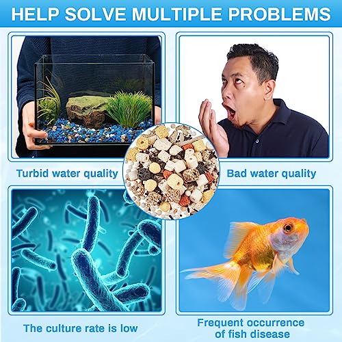 3 Bags Aquarium Filter Media Bio Balls Ceramic Rings Set 1500 g Total 3.3 lb 12 in 1 with Mesh Bag Ceramic Rings for Aquarium Filter Pond and Fish Tank Accessories Decorations