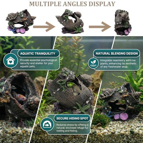 Fish Tank Aquarium Decor Resin Cave Decorations for Betta, Shrimp, Goldfish – Small Hide Ornament House with Broken Barrel Design, Hideout for Aquariums Habitat - color: Barrel