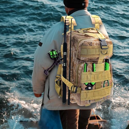 Lightweight Fishing Tackle Backpack Professional Water-Resistant All-in-One Rod Holder & Gear Storage - color: Python Pattern Mud Color