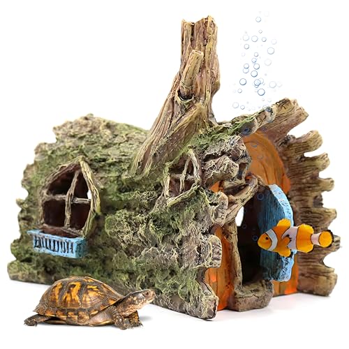 Aquarium Resin Decorations, Tree House Ornament-Tire Scene, Aquarium Decor for Glofish, Betta Accessories, Turtle Hideouts, Aquarium Plants, Ornaments & Fish Tank Accessories (Tree house) - color: Tree House