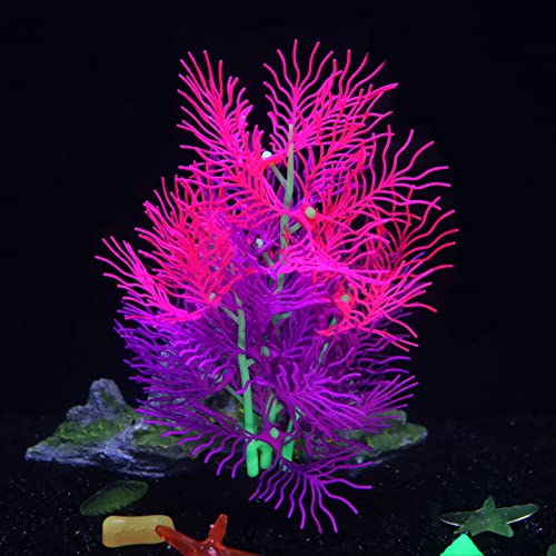 Aquarium Decorations Glowing Silicone Ornament for Tank Landscape Decor - Betta Fish Tank (Purple)