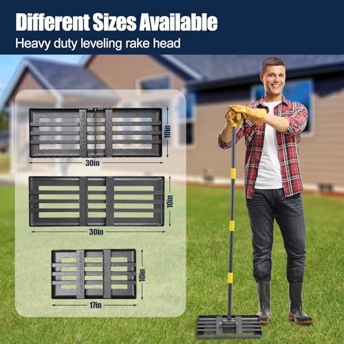 80" Heavy Duty Lawn Leveling Rake - 17x10in Stainless Steel Grading Tool with Ergonomic Adjustable Handle | Professional Grass Soil Leveler for Golf Courses, Backyards & Sports Fields