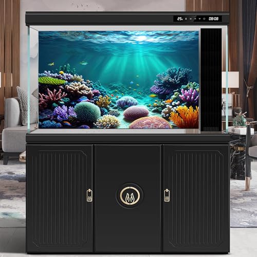 Coral Reef Aquarium Background Deep Blue Ocean Underwater Marine with Sunbeams Terrarium Background Colorful Exotic Corals Tropical Fish Tank Backdrop Poster Wallpaper Decorations Vinyl 24x12in - color: Purple Orange, size: 24(W)x12(H)in