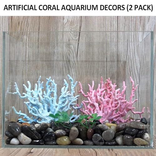 kathson Aquarium Coral Decor Fake Coral Ornaments Small Fish Tank Resin Decorations (Pink and Blue, 2 Pack) - size: 2PCS,Pink+Blue