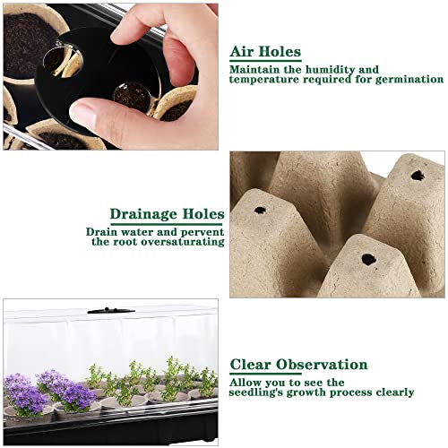 Hahood 4 Pack Seed Starter Tray Set Plants Growing Trays Peat Pots for Seedlings with Seed Starter Pots, Plastic Germination Tray, Plant Labels, Tool for Flower Vegetable Planting, Black - color: Black