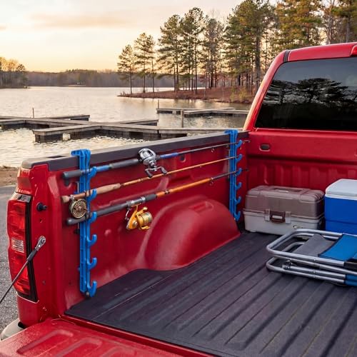 2 Sets Truck Bed Fishing Rod Holder, Holds 4 Rods, Fits 2.36" Thick Rails, Easy Install Kayak & Fly Rod Storage Rack - color: Blue, style: 6 Holes