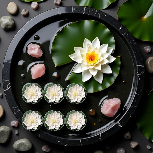 6Pcs White Artificial Lotus Flowers Large Floating Faux Lotus Water Lily Flowers Fish Pond Artificial Plants with Artificial Lily Pads, Home Decor Artificial Flowers