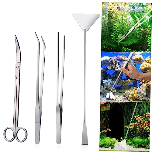 BESPORTBLE 4pcs Stainless Steel Aquarium Plant Tool Set Tweezers and Scissors Kit for Aquatic Plants Ergonomic Design for Planting and Maintenance