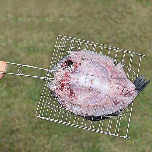 Ochine Grill Basket Portable Stainless Steel BBQ Barbecue Grilling Basket BBQ Tool Outdoor Grill Accessories with Handle for Fish, Vegetables, Shrimp, and Small Flat Sea Food - color: B