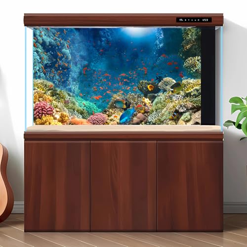 Under The Sea Aquarium Background Colourful Corals Reefs Underwater Marine Views Fish Tank Background Ocean Lives Landscape Terrarium Background Tropical Fishes Aquarium Backdrop Decors 30x12in - color: Marine Brown, size: 30(W)x12(H)inches/ 75(W)*30cm(H)