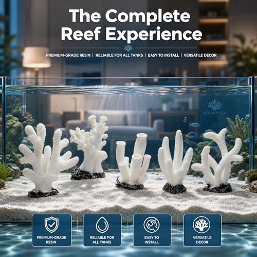 FOMIYES Fish Tank Decorations - 5pcs White Resin Coral Landscaping Accessories, Fake Diorama Supplies, Ocean Kit, Aquarium Reef Ornament Plant