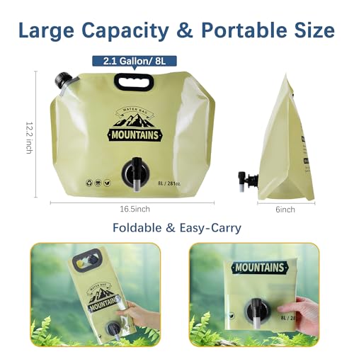 Water Jug Camping 2.1 Gallon Collapsible with Spigot, BPA Free Portable Water Pouch Foldable Water Bags for Outdoor Hiking, Travel and Emergency & Water Storage Containers (Beige-1Pcs) - color: Beige-1Pcs