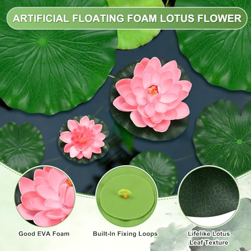 M METERXITY 1-Set Artificial Floating Foam Lotus Flower with Water Lily Pad, 4/7/11 Inch Fake Lotus Flowers Water Lilies for Pool/Fountain/Garden Decor, Pond Plants Ornaments [Light Pink] - color: Light Pink, size: 6.7/3.9 Inch