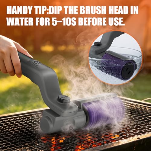 YEYES Electric Grill Brush for Outdoor Grill - Cordless Rechargeable BBQ Cleaner with 7-Angle Adjustable Head, 2600mAh Power Rotary Grill Cleaning Brush for Gas Charcoal Grates (Gray)