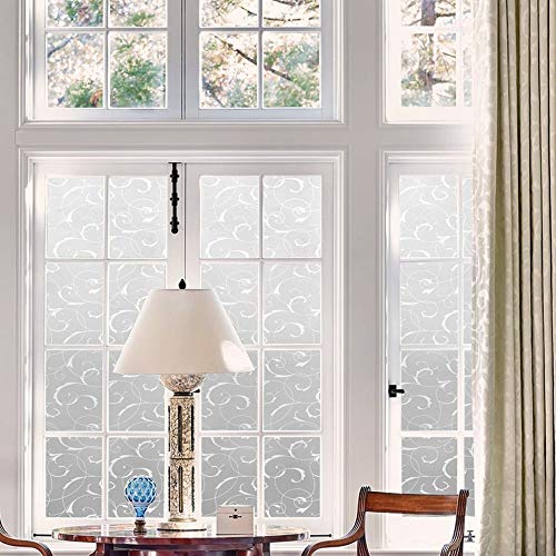 LEMON CLOUD Window Privacy Film, No-Adhesive Static Decorative Window Film, Frosted Stained Glass Window Cling Vine Design (17.5 x 78.7 Inch, White Leaf) - color: White Leaf, size: 17.5 x 78.7 Inch