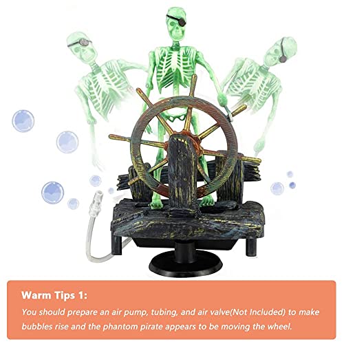 Mesee Aquarium Pirate Captain Decoration, Skeleton Seaman Landscape Fish Tank Decor, Undersea Air-driven Aquatic Ornament Decorations for Home Fishing Tank/Arts Crafts/Decorating