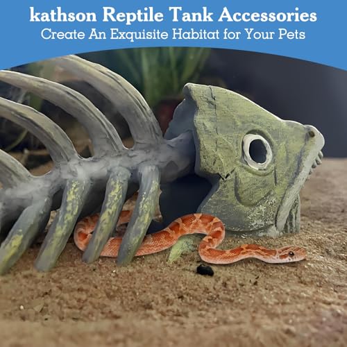 kathson Fish Tank Decorations Resin Piranha Skeleton Aquarium Decor Reptile Tank Accessories Ornament Fish Bone Hideout for Shrimp Lizards Geckos Spiders - style: Piranha Skeleton