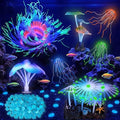Weewooday 57 Pieces Glowing Fish Tank Decorations Plants with Simulation Silicone Coral Glowing Jellyfish Lotus Leaf Changeable Green Sea Anemone Luminous Stones for Aquarium Fish Tank Ornament